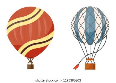 Hot air balloon vector icons set. Summer ballooning adventure cartoon hotair travel.