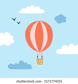 Hot air balloon vector illustration. Cute balloon in the sky. Cute travel clipart