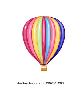 Hot air balloon vector illustration. Cartoon isolated Turkish retro airship with colorful rainbow stripes on parachute and basket for tourists travel and adventure, aerostat for flight in sky