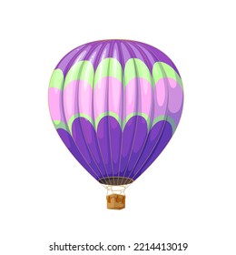 Hot air balloon vector illustration. Cartoon isolated Turkish retro airship with colorful rainbow stripes on parachute and basket for tourists travel and adventure, aerostat for flight in sky