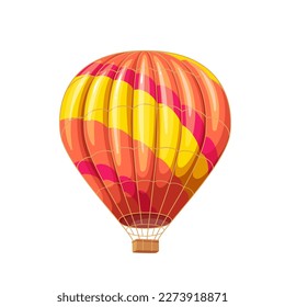 Hot air balloon vector illustration. Cartoon isolated Turkish retro airship with colorful rainbow stripes on parachute and basket for tourists travel and adventure, aerostat for flight in sky