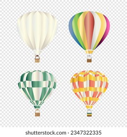 Ilustración vectorial de globo aerostático, globo volador, globo aeroplano, diseño realista, transparente. Eps 10