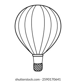 Hot air balloon vector illustration. Hand-drawn doodle style icon. Black outline isolated on white background.