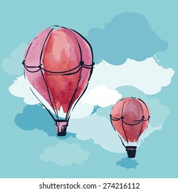 Hot air balloon. Vector illustration.  Beautiful greeting card