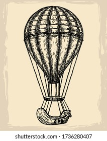 Hot Air Balloon vector logo design template. retro airship or transport icon. Sketch on a vintage background.
