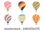 Hot Air Balloon vector set with different pattern. colorful hot air balloons. vector illustration isolated on white background.