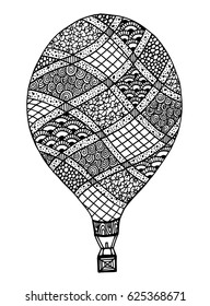 Hot air balloon vector. Zentangle and doodle hot air balloon. Balloon coloring book