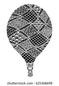 Hot air balloon vector. Zentangle and doodle hot air balloon. Balloon coloring book