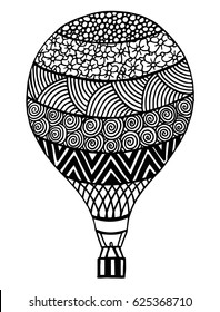 Hot air balloon vector. Zentangle and doodle hot air balloon. Balloon coloring book