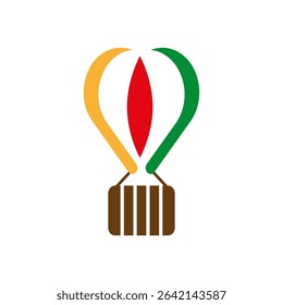 Hot air balloon. Vertical stripe vector. Color float shape. White background symbol.