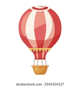 Hot air balloon in vibrant colors with a basket. Vector illustration