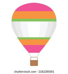 Hot Air Balloon with white color and pink, orange, and green striped. Suitable for content design, poster, banner, or motion graphics