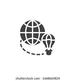 Hot air balloon worldwide travel vector icon. filled flat sign for mobile concept and web design. Journey route glyph icon. Symbol, logo illustration. Vector graphics