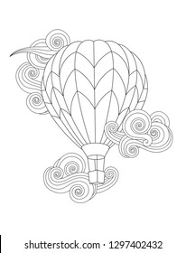 hot air balloon in zentangle inspired doodle style isolated on white. Coloring book page for adult and older children.