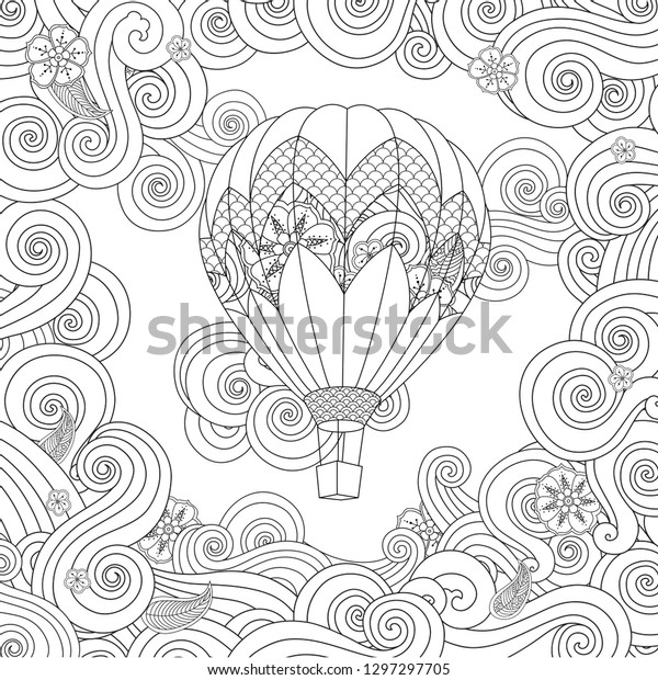 Hot Air Balloon Zentangle Inspired Doodle 스톡 벡터(로열티 프리) 1297297705