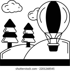 Hot air ballooning Concept, Air balloon ride Vector Icon Design, Travel and Tourism Symbol, Holiday and Vacation Sign, Discovery and exploration Stock illustration,