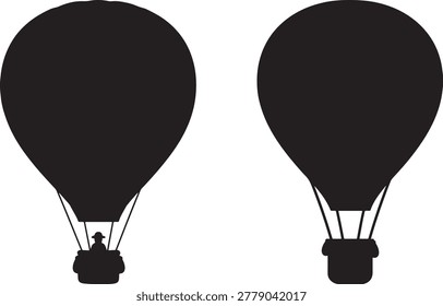 Hot air balloons with baskets and passengers flying.