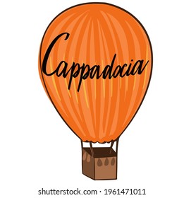 Hot air Balloons in Cappadocia, Turkey. Cappadocia, Turkey. Colorful vector illustration of a famous Turkish travel destination Horizontal banner, card, poster 