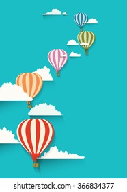 hot air balloons in the clouds background. flat vector illustration