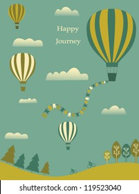 Hot air balloons and clouds in the sky. Vector