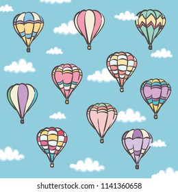 Hot Air Balloons  And Clouds - vector illustration 