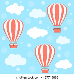 Hot air balloons and clouds. Vector pattern.