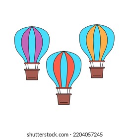 HOT AIR BALLOONS COLLECTION (PURPLE, RED, YELLOW) ISOLATED ON WHITE