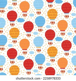 Hot air balloons colorful cute childish seamless vector pattern