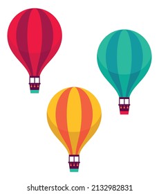 Hot air balloons. Colorful flying transport. Air travel symbol