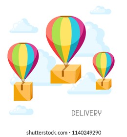 Hot air balloons with delivery boxes. Conceptual illustration of shipping goods by air.
