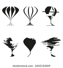 Hot air balloons. Floating travel vector. Silhouette flight pattern. Clean white space.