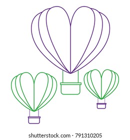 hot air balloons flying with heart shape