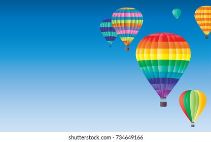 Hot air balloons flying on clearly blue sky background. Festival, holiday, expolre, travel, journey concept with copy space.