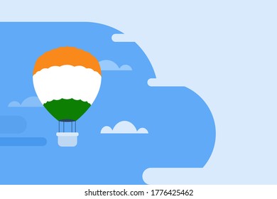 Hot air balloons with Indian flag colours flying in the sky. An Indian Independence Day concept