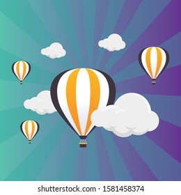 Hot Air Balloons on blue sky retro