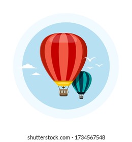 Hot Air Balloons on Sky. Vector Ballooning Cartoon.