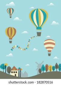Hot air balloons over the country.Vector