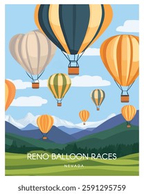 Hot Air Balloons Over Mountain Landscape vector illustration