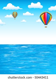 Hot air balloons over the sea - vector illustration