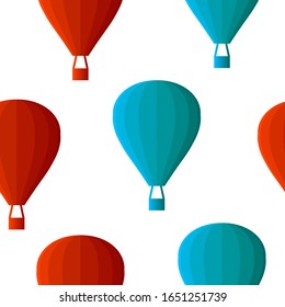 Hot air balloons seamless pattern. Repetitive vector illustration of red and blue hot air balloons on transparent background. EPS 10.