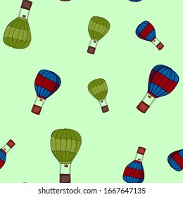 Hot Air Balloons seamless pattern. retro airship or transport icon. Vector sketch illustration for print, web, mobile and infographics on a white background.