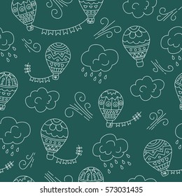 Hot air balloons. Seamless pattern. Vector hand drawn doodle cartoon