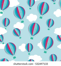Hot air balloons seamless vector pattern