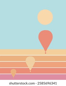 Hot air balloons are seen at sunset in a graphic design that is a background image.