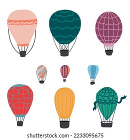 Hot air balloons set different shapes and colours