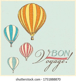 Hot air balloons sketch background. Vintage style vector illustration