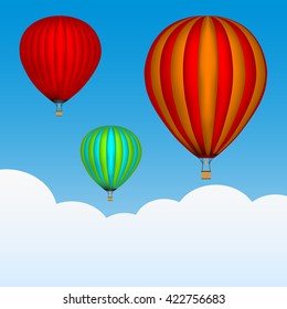 Hot air balloons in the sky. Background with clouds. Colored picture. Vector Image.