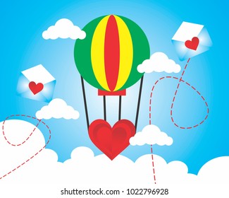 hot air balloons in the sky and love letters  beautiful white clouds