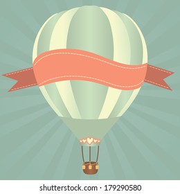 Hot air balloons in the sky. Vector illustration. Greeting card background