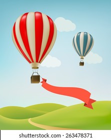 Hot air balloons in the sky. Vector.